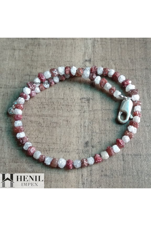 11+ ct Natural Diamond , Wholesale White & Red Color Rough Diamond Beads 6.50 Inch Bracelet / Strand - Rough Diamond - Raw Loose Diamond