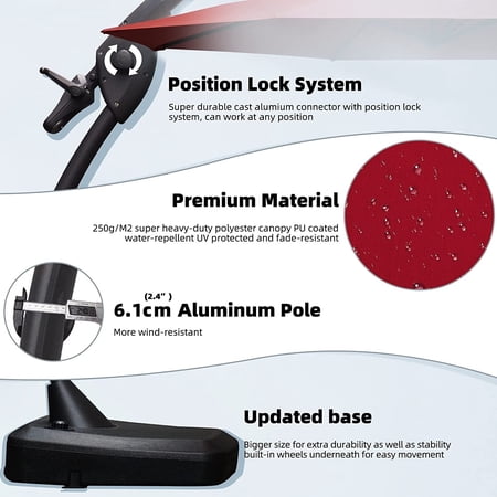11 ft. / 12 ft. Deluxe Aluminium Patio Cantilever Umbrella, Umbrella Base Included Red 12' x 12'