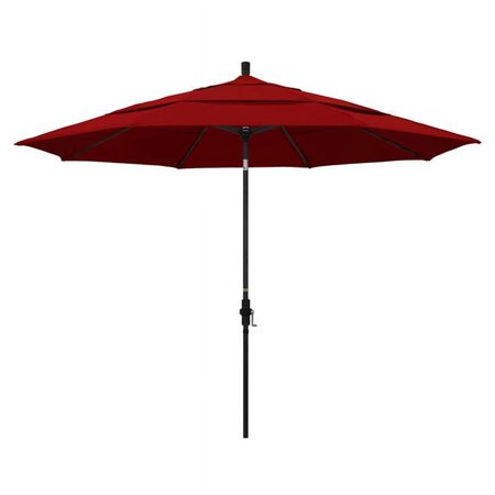 11 ft. Aluminum Market Umbrella Collar Tilt Double Vents - Matted Black - Sunbrella - Jockey Red