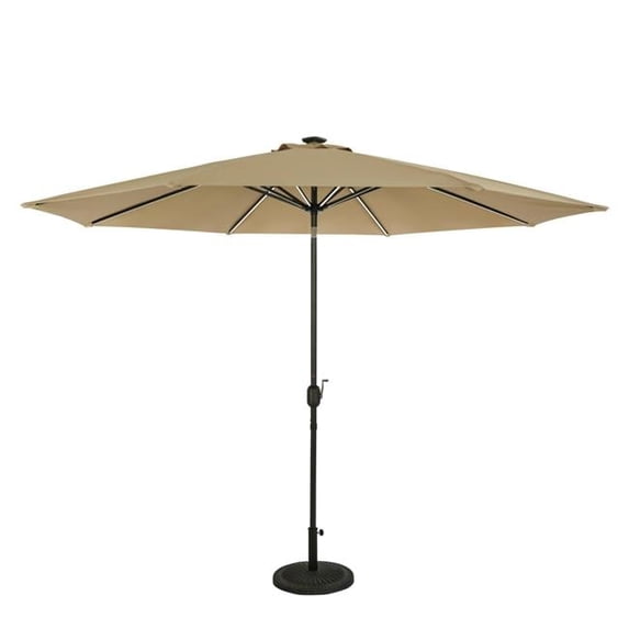 11 ft. Calypso II Fiesta Octagonal Market Umbrella with Solar LED Strip Lights, Champagne - Breez-Tex
