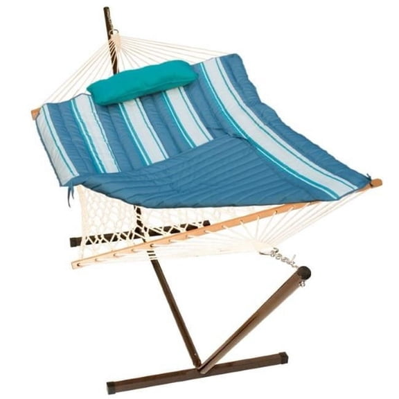 11 ft. Cotton Rope Hammock, Stand - Pad & Pillow Combination, Blue