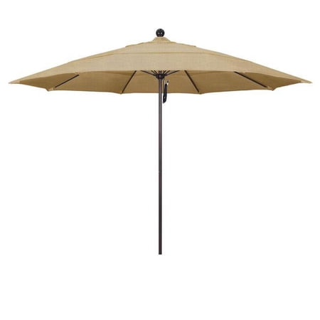 11 ft. Fiberglass Pulley Open Double Vents Market Umbrella - Bronze and Sunbrella-Sesame Linen
