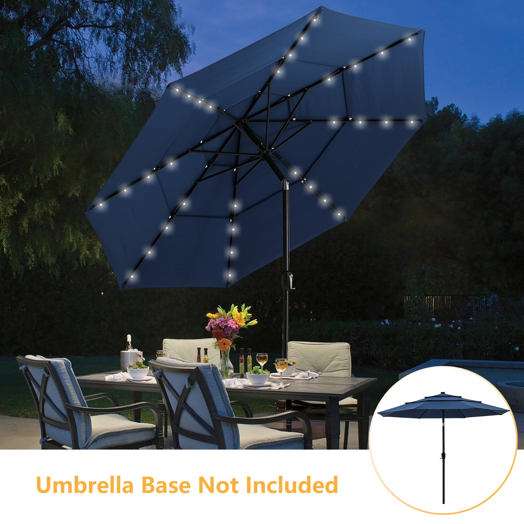 Navy Octagon Aluminum Patio Umbrella with LED Lights