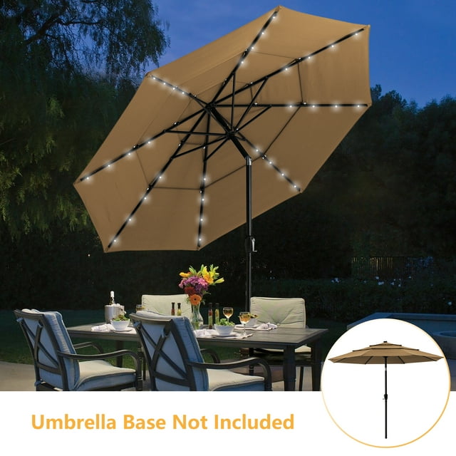 11 ft Solar Umbrella 32 LED Lighted 3 Tiers Patio Umbrella Table Market