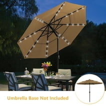 11 ft Solar Umbrella 32 LED Lighted 3 Tiers Patio Umbrella Table Market Umbrella with Tilt and Crank Outdoor Umbrella for Garden