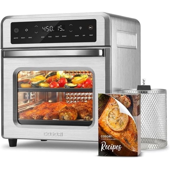 11-in-1 Air Fryer Oven , 13Qt Small Footprint Airfryer combo with Rotisserie, Toast, Bake, Roast, Reheat Functions and more, Recipe Book & 6 Accessories Included, Perfect for Contertop
