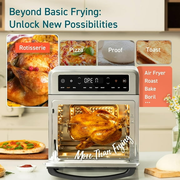 11-in-1 Air Fryer Oven, 13Qt Small Footprint Airfryer combo with Rotisserie, Toast, Bake, Roast, Reheat Functions and more, Recipe Book & 6 Accessories Included, Perfect for Small Contertop