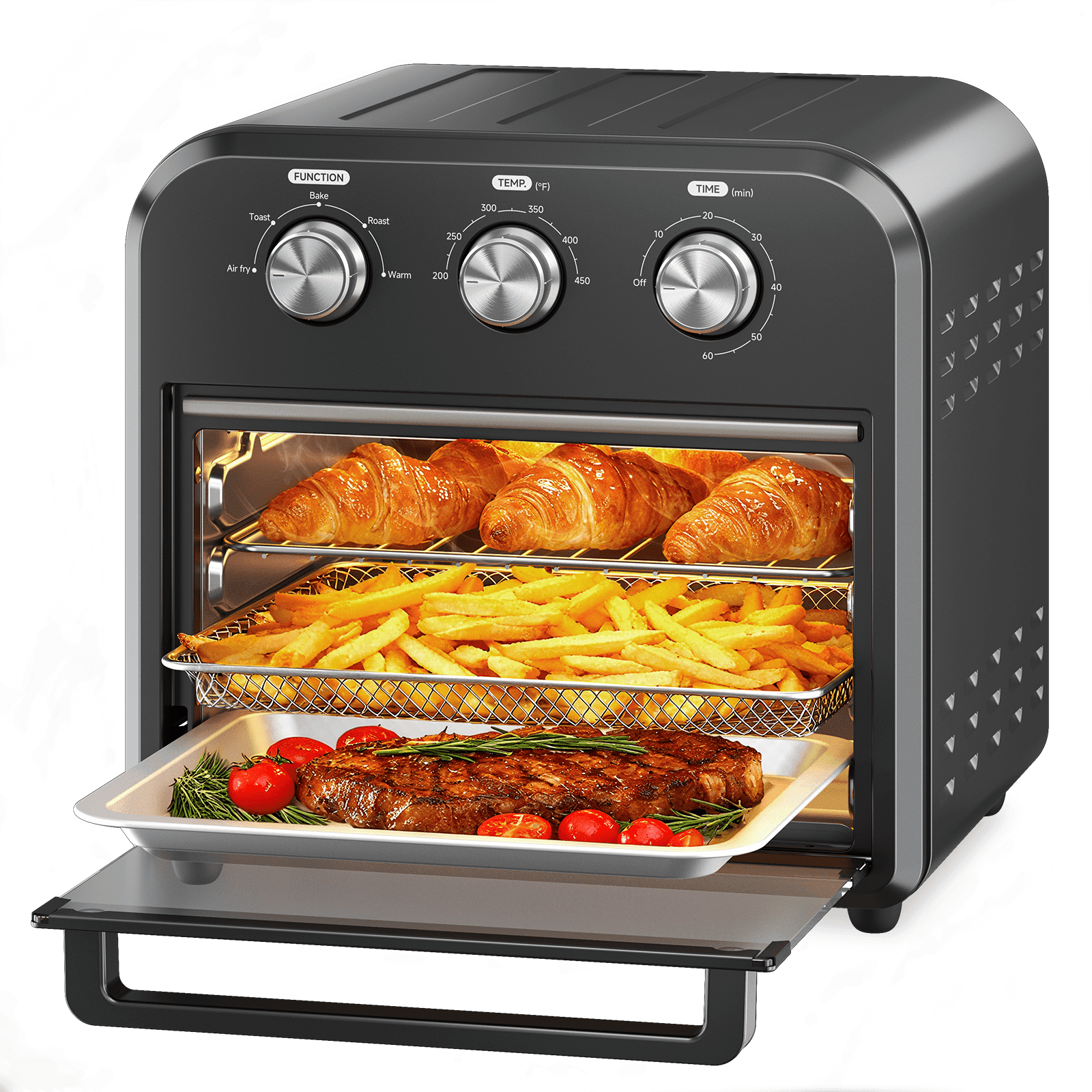 Toaster Oven Air Fryer Combo, 1300W 5 in 1 Convection Oven Countertop, Air Fry, Toast, Bake, Roast and Warm Options, 15QT Capacity, Easy to Clean