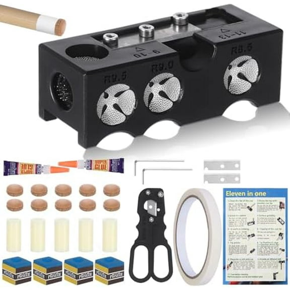 11-in-1 Billiards Pool Cue Tip Shaper, Aluminum Alloy Pool Stick Tips Replacement Kit, Pool Cue Repair Kit for Billiards Enthusiastsm, Pool Cue Shaper Accessories for Replacement and Shaping Cue Tips