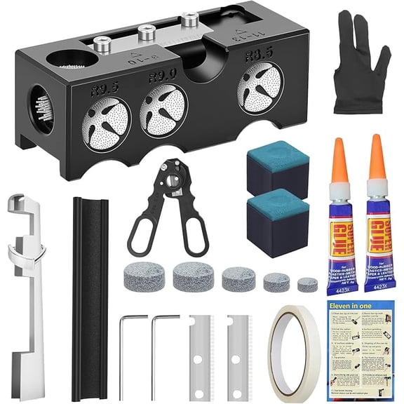 11-in-1 Billiards Pool Cue Tip Shaper, Pool Cue Tips Replacement Kit, Pool Cue Repair Kit, Pool Stick Tips Replacement Kit, Cue Tip Shaper Pool Cue Accessories