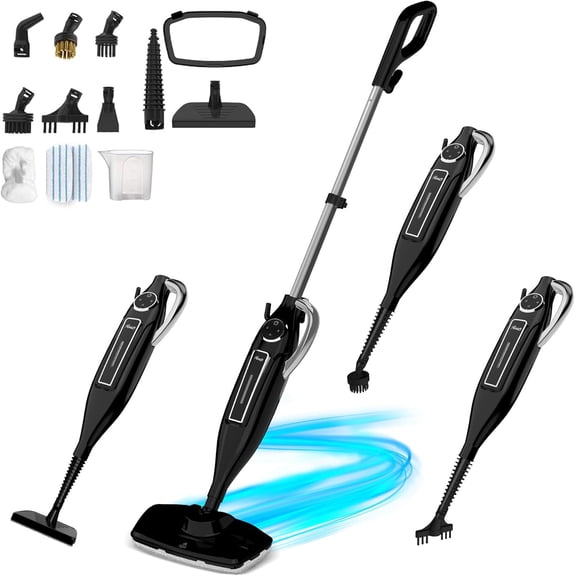 11-in-1 Handheld Steam Mop, 1200W, 260F, Removable Tank, Multi-Surface Cleaner for Hardwood, Tile, Grout & Furniture  Black