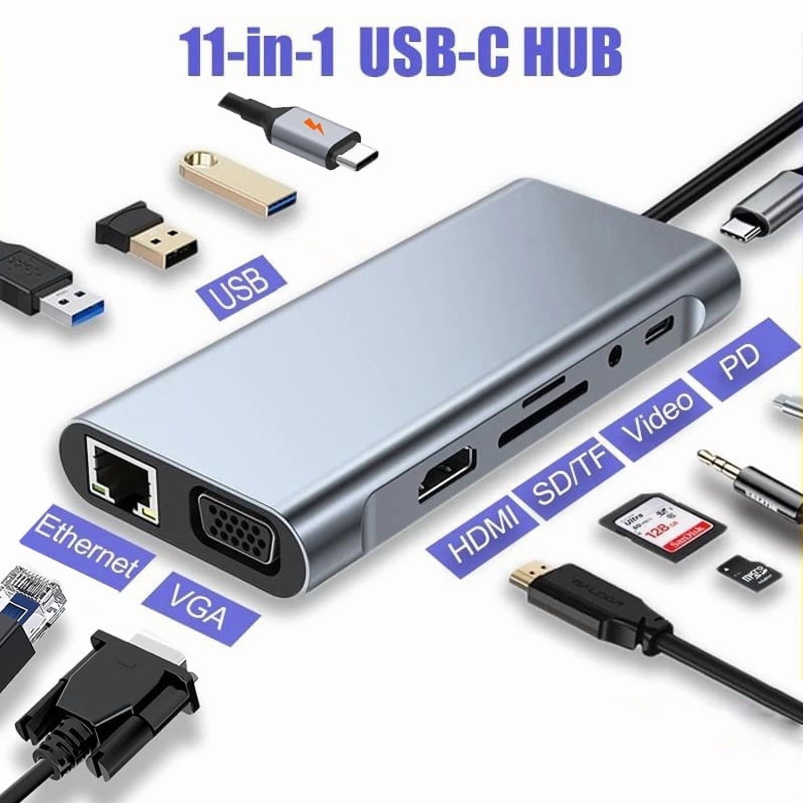 11-in-1 Multiport Laptop Docking Station with Dual Monitor Support, USB-C to HDMI Adapter,VGA, Gigabit, 100W PD, USB 3.0 Hub, SD/TF Card Reader, Audio- Compatible with MacBook, Type-C Devices