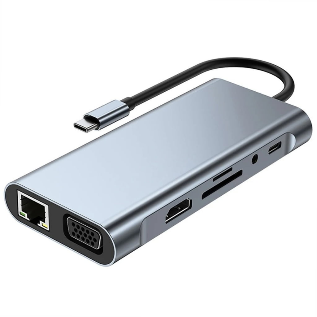 11 in 1 Multiports USB C Hubs Adapter For Laptops Features 4K HDTV VGA 100W Fast Charge 3 USB Port Ethernet Connectivitys