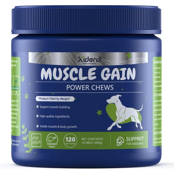 11-in-1 Muscle & Weight Support Chews for Dogs High Protein Supplement with Amino Acids, BCAAs, Antioxidants & Vitamins Muscle Support Soft Chews for Puppies & Adult Dogs, 120 Count