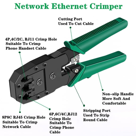 11-in-1 Network Tool Kit for Cat5 Cat5e Cat6, Ethernet Crimping Tool Set with Cable Tester, Wire Stripper, Punch Down Tool, RJ45 RJ11 Connectors and Carry Bag