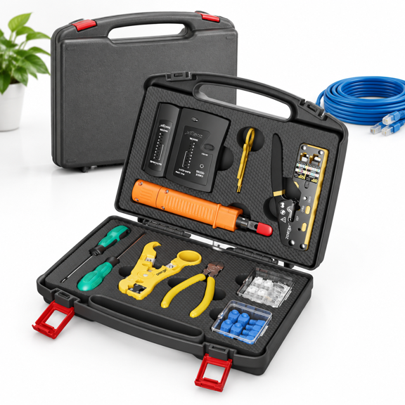 11-in-1 Professional Network Tool Kit with RJ45 Crimp Tool, Cable Tester, and Punch Down Tool