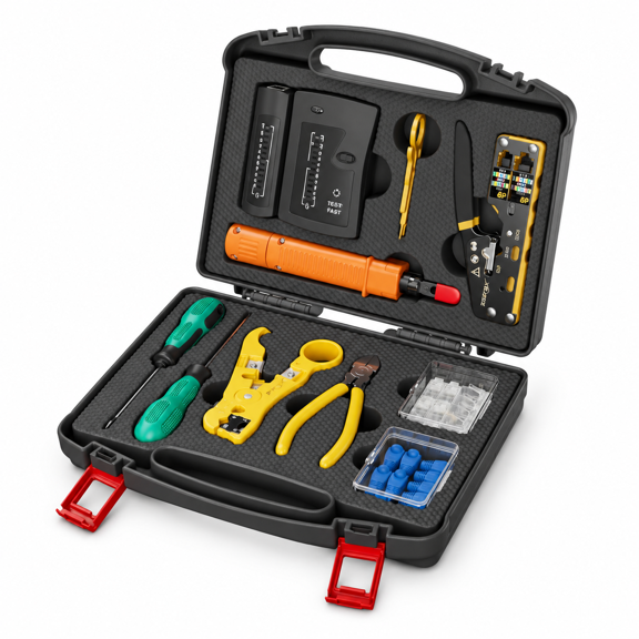 11-in-1 Professional Network Tool Kit with RJ45 Crimper, Cable Tester, Punch Down Tool and Accessories