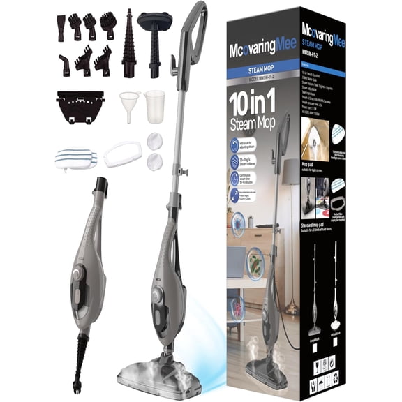 11-in-1 Steam Mop, 1550W Powerful Handheld Cleaner, 260F Multi-Functional Floor Steamer with 21.3FT Cord for Floors, Hardwood, Tiles, Grout, Windows, Kitchen, Bath, Adjustable (Grey)