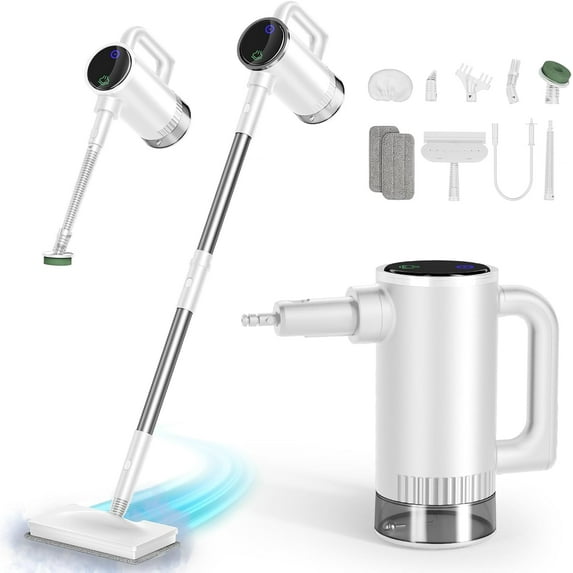 11-in-1 Steam Mop - Detachable Handheld Cleaner with 380mL Tank 260℉ Floor Steamer for Hardwood Tile Grout Windows Bath & Kitchen 3-Level Control Multi-Purpose