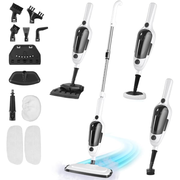 11-in-1 Steam Mop with 23 Ft Cord and 15.2 Oz Water Tank, 3 Steam Modes for Hardwood Floors, Tile, Carpet, Windows, and Clothes