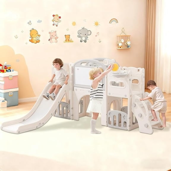 11-in-1 Toddler Playset with Slide - Indoor and Outdoor Activity Gym for Kids Ages 2 and Up, Safe & Durable Design with Smooth Finish for Home or Backyard Play