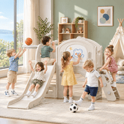 11 in 1 Toddler Slide, Indoor Kids Playground for 1-3 Years Old with Drawing Board, Ring Toss, Basketball, Soccer Ball & Storage