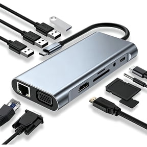 11-in-1 USB-C Hub Adapter with 4K HDTV, USB C Adapter, VGA, Type C PD, USB3.0, RJ45 Ethernet, SD/TF Card Reader, 3.5mm AUX, Docking Station Compatible with MacBook Pro/Air,Other Type C Laptops