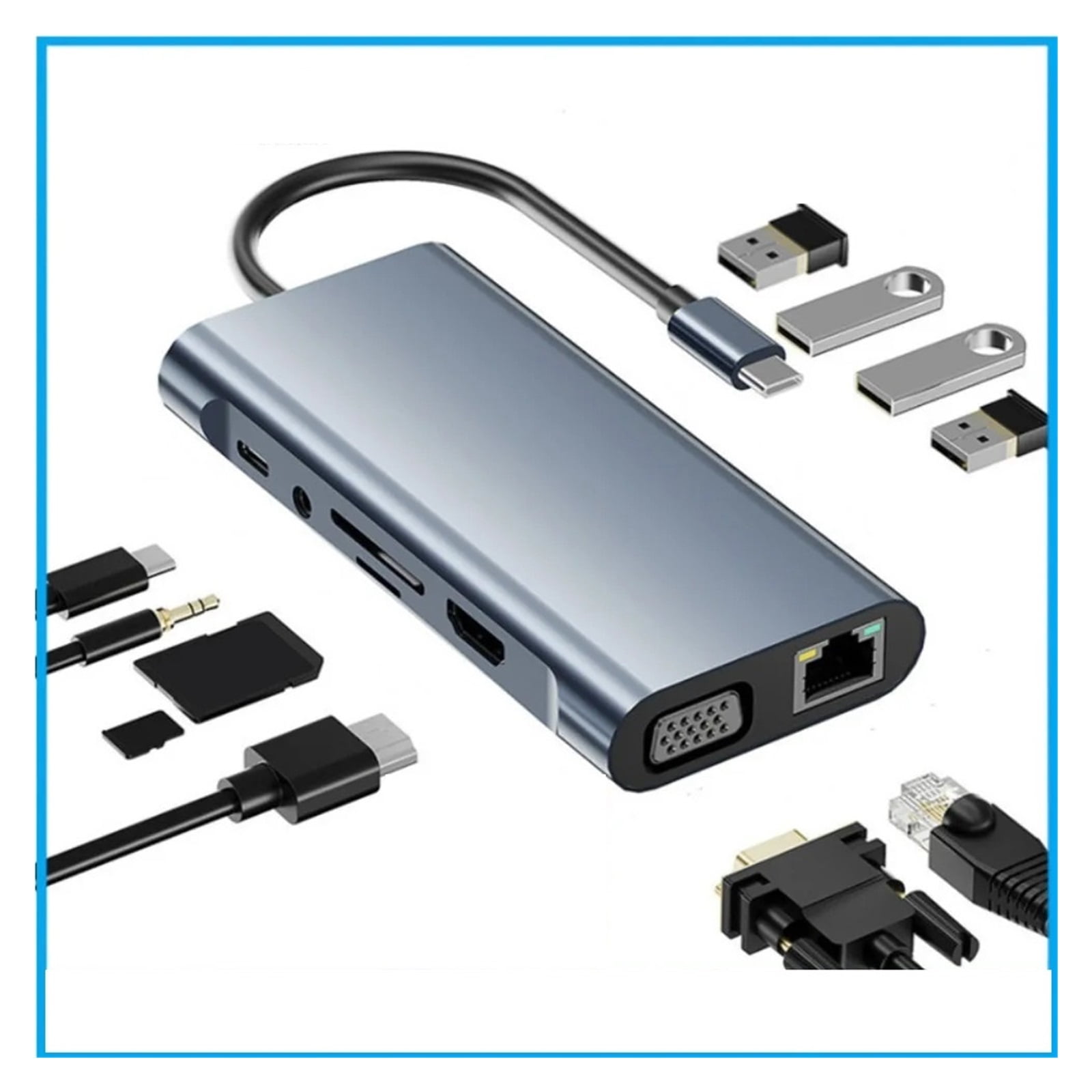 11 in 1 USB C Hub Compatible 4K Type C to HDMI VGA USB 3.0 2.0 Rj45 with PD 100W TF SD 3.5mm