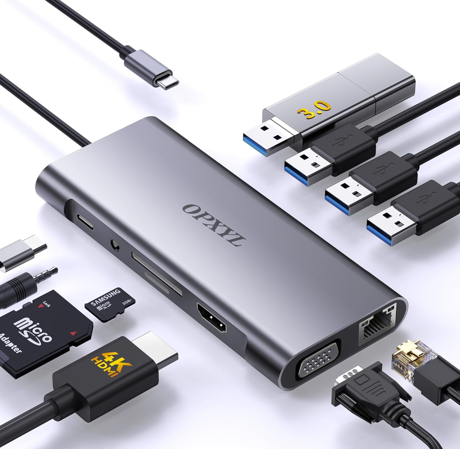 11-in-1 USB C Hub Multiport Adapter, USB C Docking Station with 4K HDMI, VGA 1080P, 100W PD, Ethernet, SD/TF, Audio, USB 3.0 Port, Laptop Dock for MacBook Pro/Air, iPad, Windows