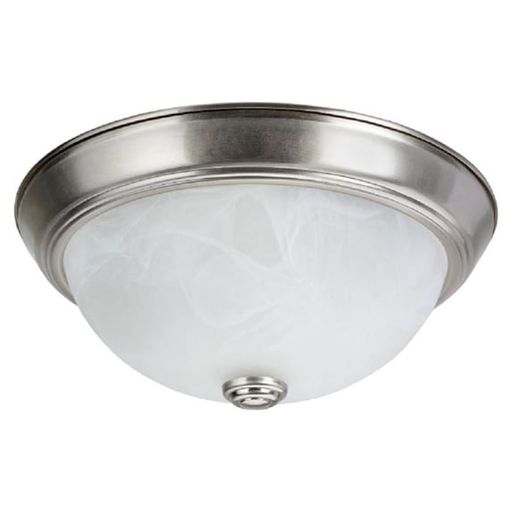 11 in. 2-Light Brushed Nickel Flushmount with White Alabaster Glass Diffuser