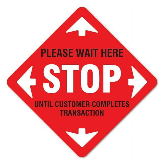 11 in. Coronavirus Vinyl Decal - Stop Please Wait Here - Pack of 6