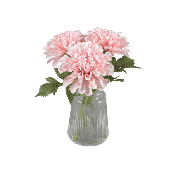 11 in H x 6.5 in W x 6.5 in D Mainstays Faux Dahlia in Glass Vase (3.5*3.5*4.75)