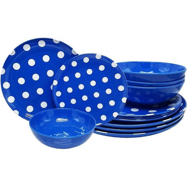 11 Melamine Polka Dot Dinner Set, Blue 12 Piece