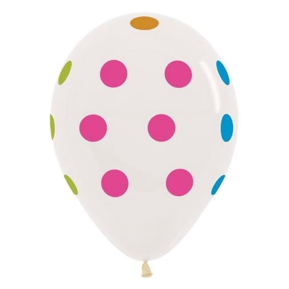 11 in. Multi Color Polk Dot Latex Balloons, Clear