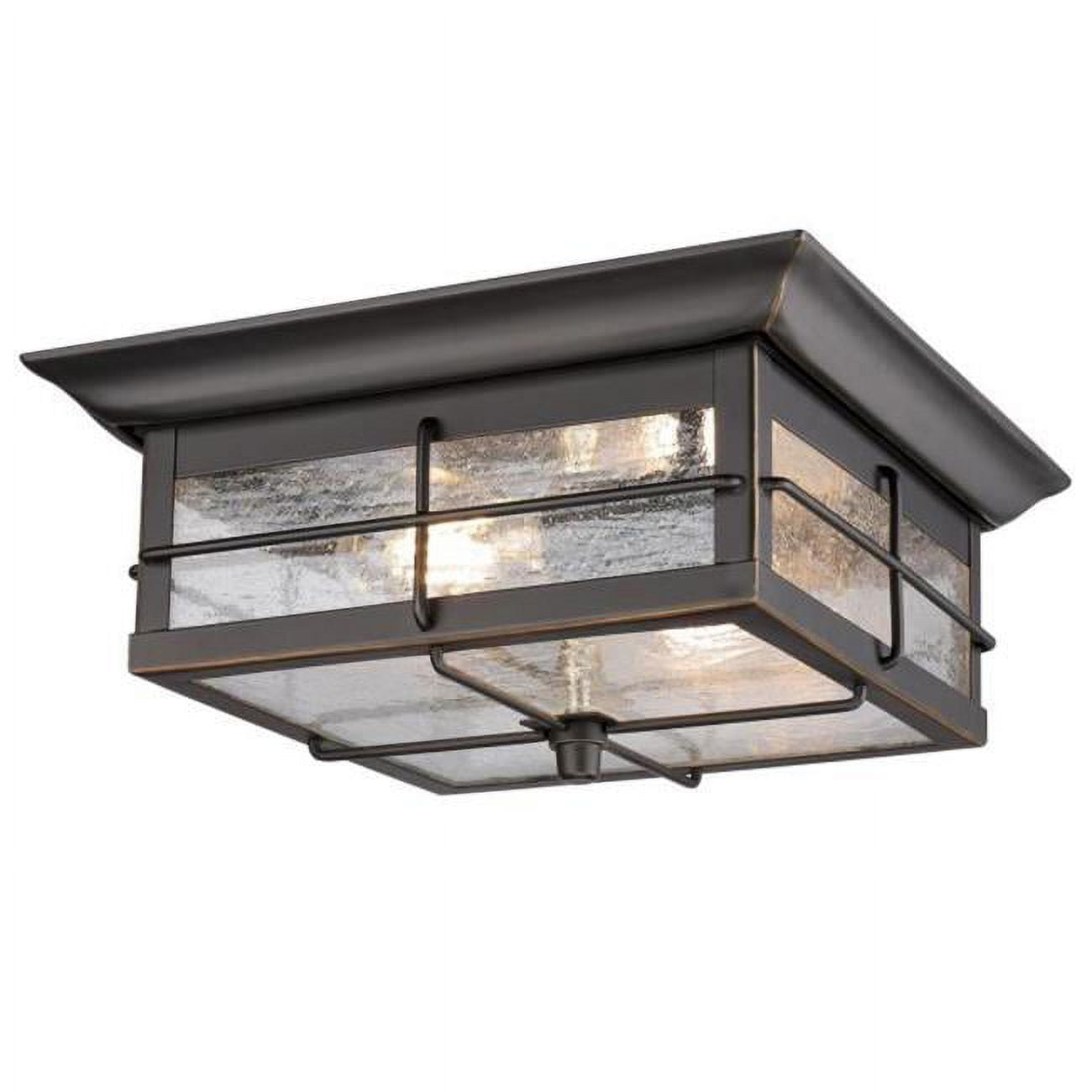 Orwell Matte Black and Bronze 11" Outdoor Flush Mount with Clear Seeded Glass