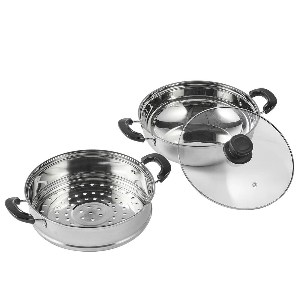 11 in. Steamer Pot for Cooking with 3 qt. Stock Pot and Vegetable Steamer Stainless Steel Food