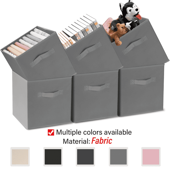 11 in Storage Cubes with Handle, 6 Pack Fabric Cube Storage Bins,Storage Boxes for Organizing Closet Bins,Light gray