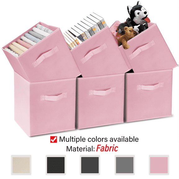 11 in Storage Cubes with Handle, 6 Pack Fabric Cube Storage Bins,Storage Boxes for Organizing Closet Bins,Pink