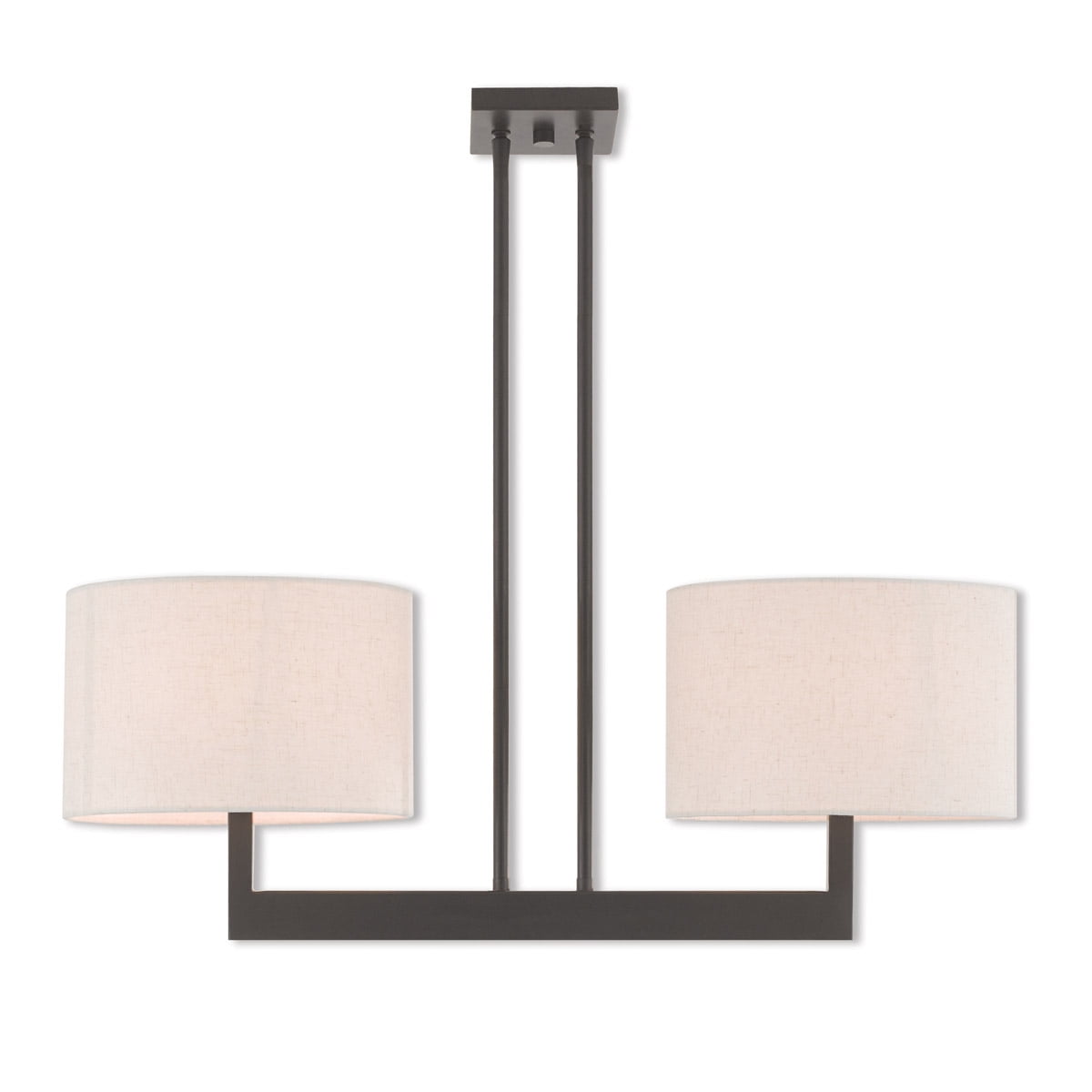 Hayworth Bronze 2-Light Linear Drum Chandelier with Oatmeal Shade