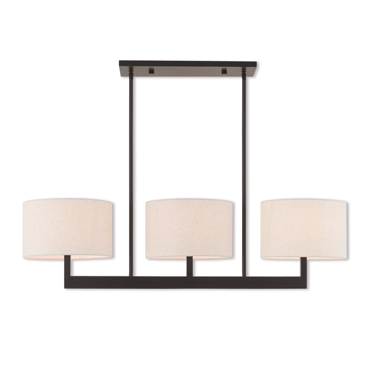 Contemporary Bronze 3-Light Chandelier with Oatmeal Fabric Shade