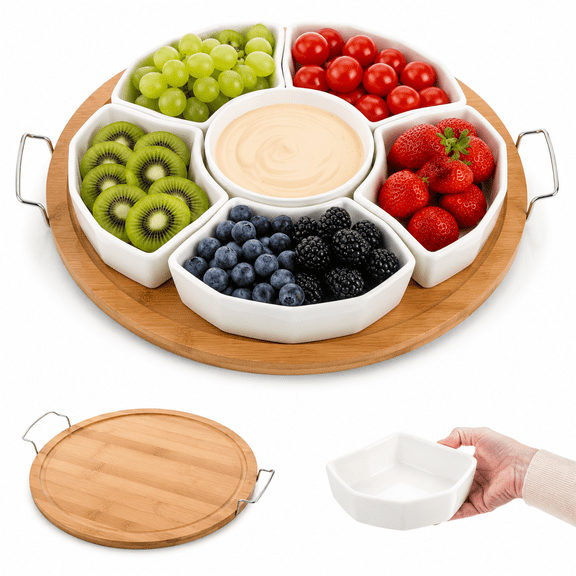 11-inch 6-compartment Round Porcelain Chip and Dip Serving Set