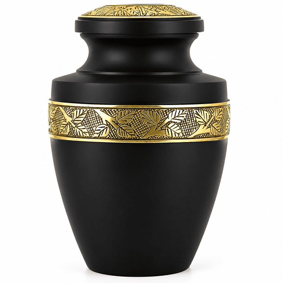 Handcrafted Aluminum Urn - Decorative Memorial Holder for Ashes and Remembrance (Coal & Pure Gold)