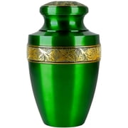 Handcrafted Aluminum Urn - Decorative Memorial Holder for Ashes and Remembrance Grass Green & Royal Gold
