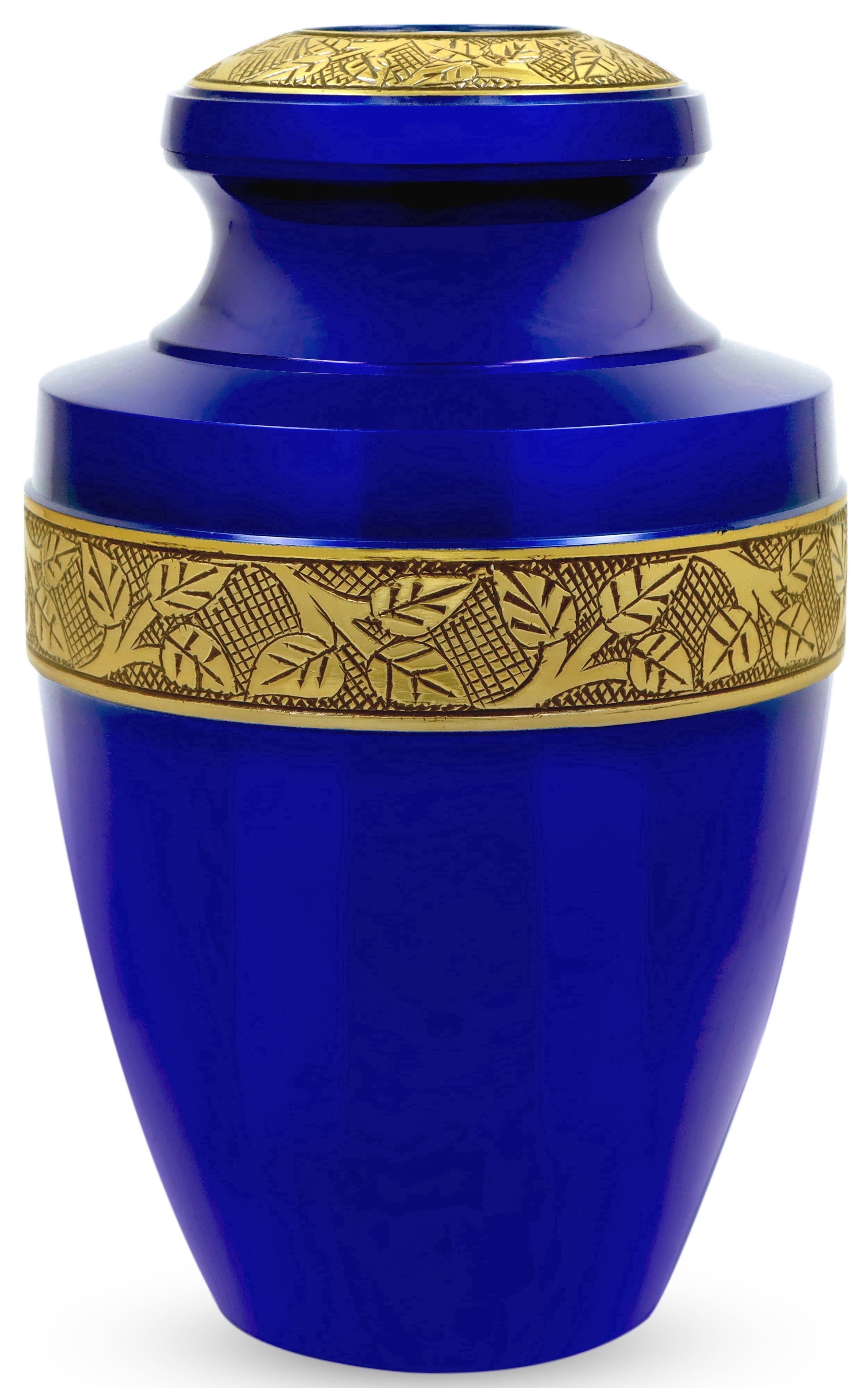 Handcrafted Aluminum Urn - Decorative Memorial Holder for Ashes and Remembrance (Sapphire & Royal Gold)