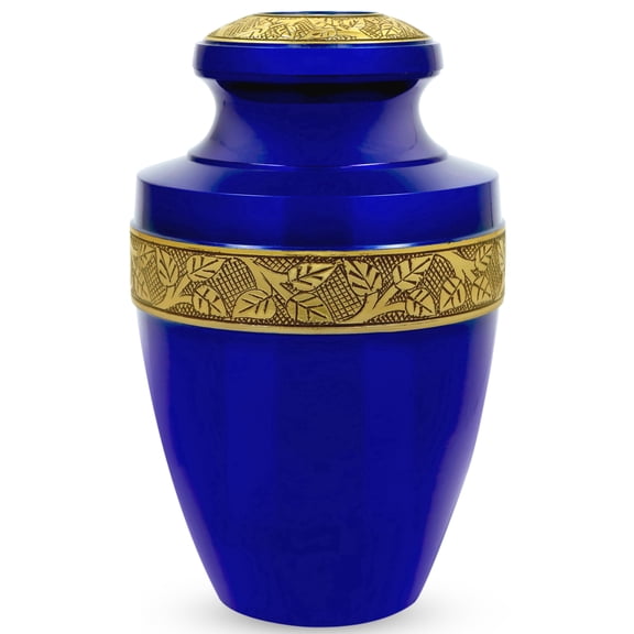 Handcrafted Aluminum Urn - Decorative Memorial Holder for Ashes and Remembrance (Sapphire & Royal Gold)