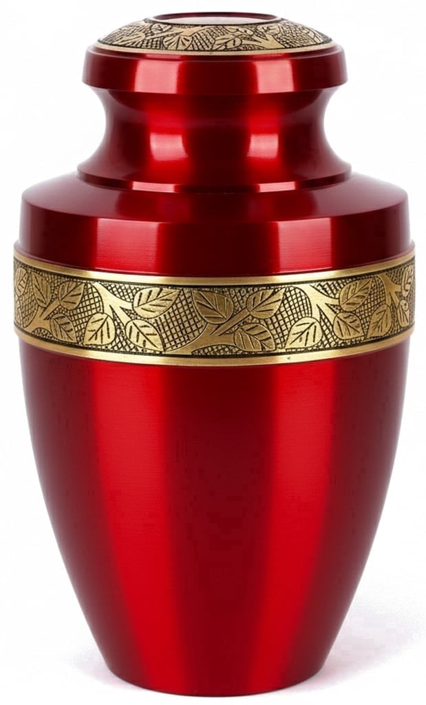 Handcrafted Aluminum Urn - Decorative Memorial Holder for Ashes and Remembrance (Burgandy & Royal Gold)