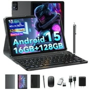 11 inch Android 15 Tablet, MTK8786 Octa-Core, 128GB Storage, 16GB RAM, 1TB Expand, 4G LET Tablet with Keyboard, FHD Ips Incell Screen, 7000mAh Battery, 13MP Dual Cameras, 5G WiFi, Face Unclocked, Gps
