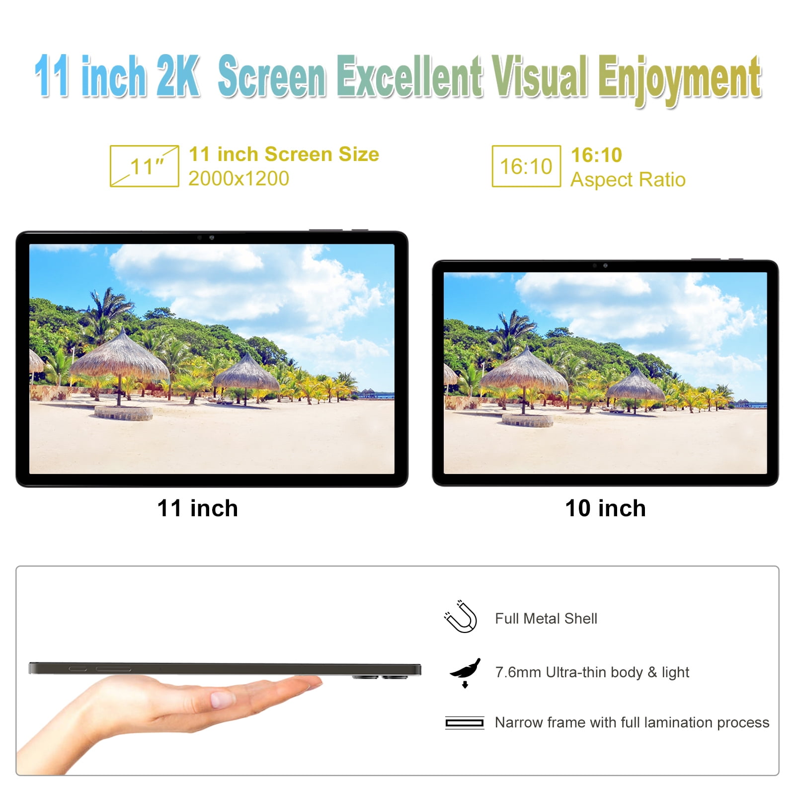 11 inch Android 14 Tablet, Octa Core, 2K FHD Display, 18GB (6GB+12GB virtual)+128GB Tablet, 1TB Expand, 13MP Camera, 9000mAh, Quad Speakers, 5G WiFi, Split Screen Support