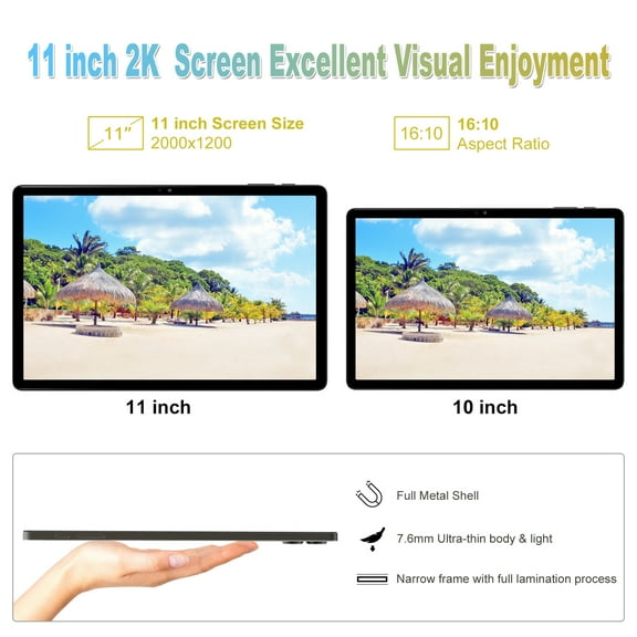 11 inch Android 14 Tablet, Octa Core, 2K FHD Display, 18GB (6GB+12GB virtual)+128GB Tablet, 1TB Expand, 13MP Camera, 9000mAh, Quad Speakers, 5G WiFi, Split Screen Support