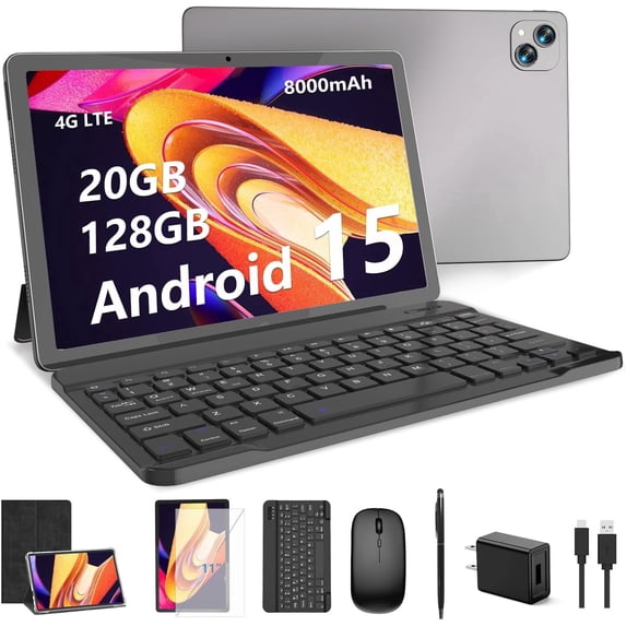 11 inch Android 15 Tablet, 20GB RAM 128GB ROM , 2TB Expand, 2.4G & 5G WiFi+Cellular, Octa-Core, 8000mAh, 5MP+13MP Dual Camera,T-Mobile SIM Card Support, Tableta with Keyboard , Case, Mouse, Stylus